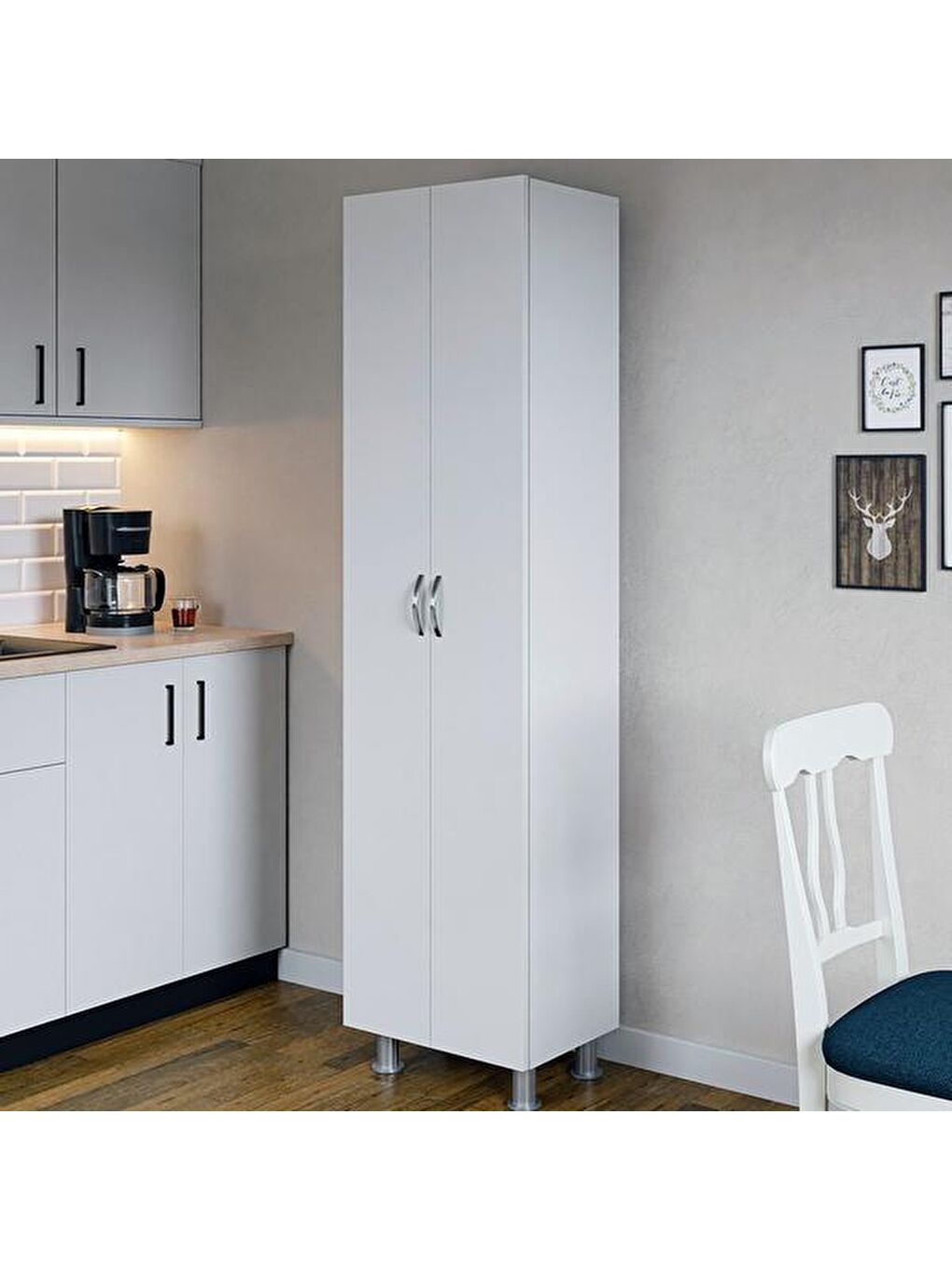 2 Kapak 8 Raflı Çok Amaçlı Dolap - Beyaz-7