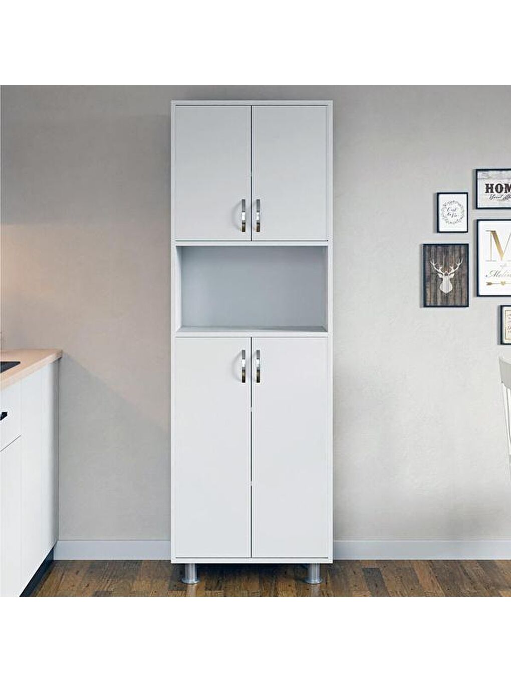 4 Kapaklı Orta Bölmeli Çok Amaçlı Dolap - Beyaz