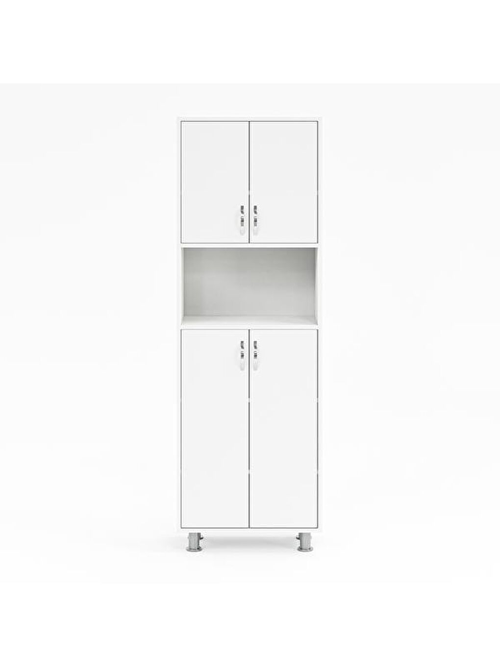 4 Kapaklı Orta Bölmeli Çok Amaçlı Dolap - Beyaz-5
