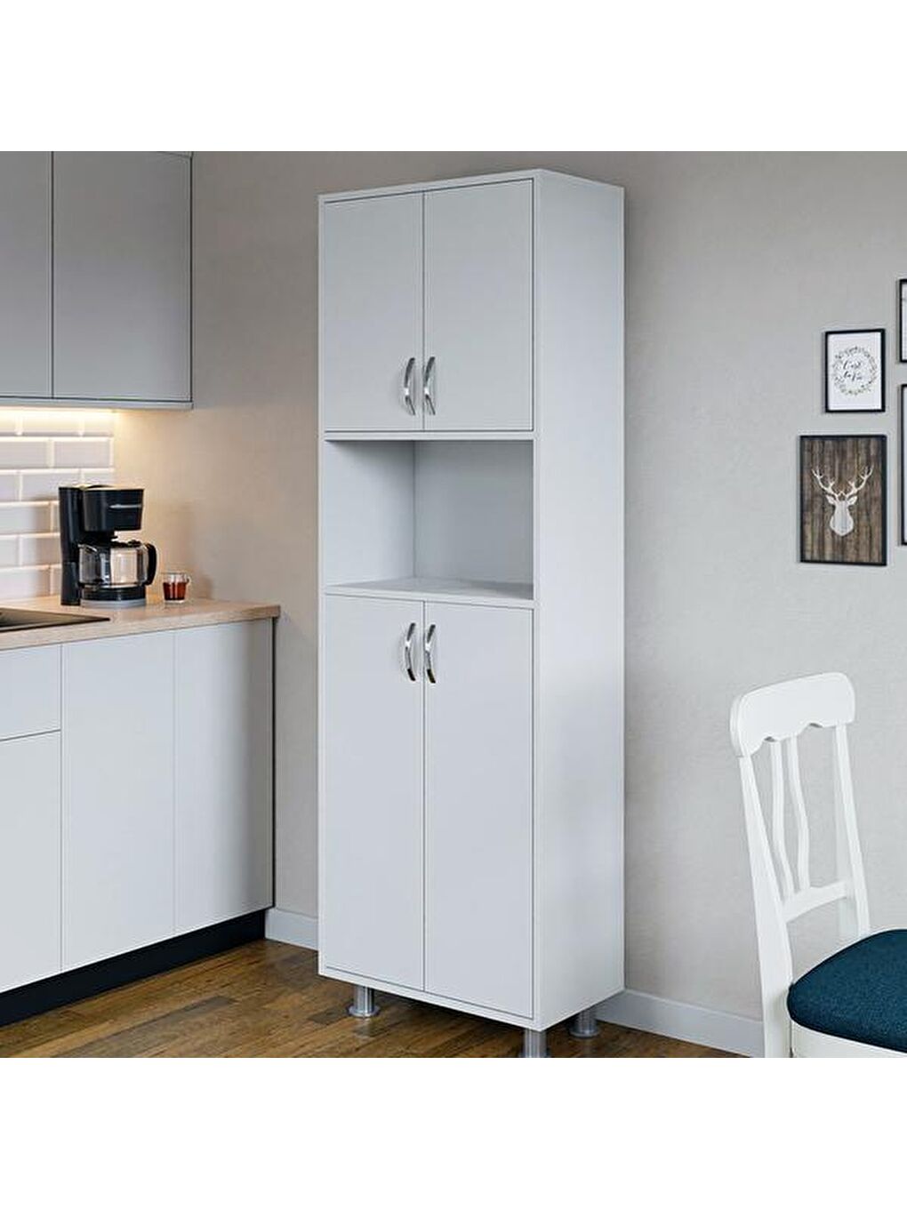 4 Kapaklı Orta Bölmeli Çok Amaçlı Dolap - Beyaz-7