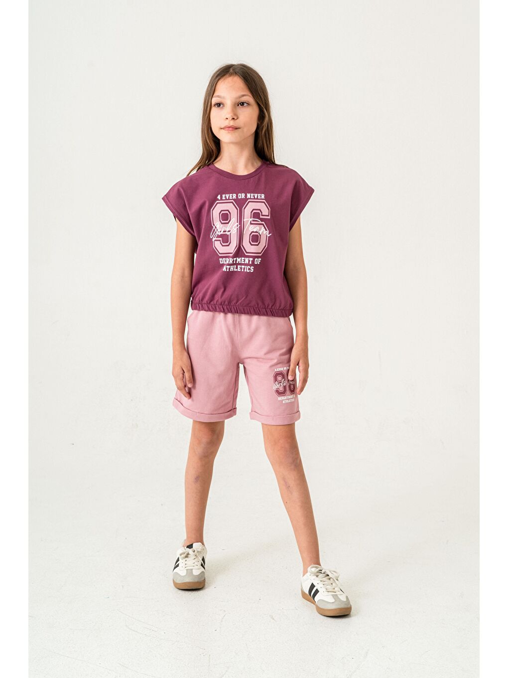 Pembe 96 Girls Team Department Of Athletics Baskılı  Kız Çocuk Şort - Tişört Takımı