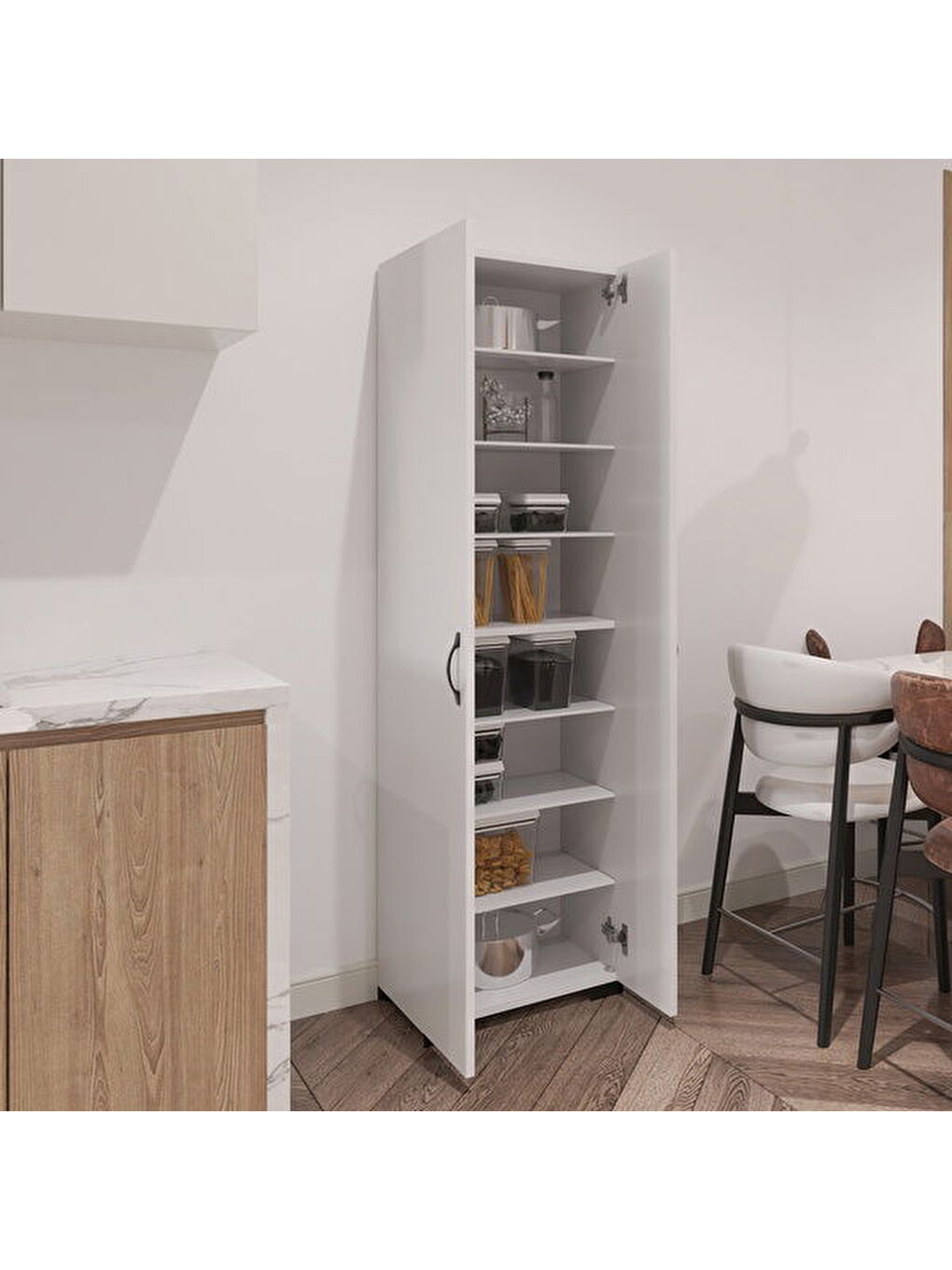 Arina 2 Kapaklı 8 Raflı Çok Amaçlı Dolap - Beyaz-1