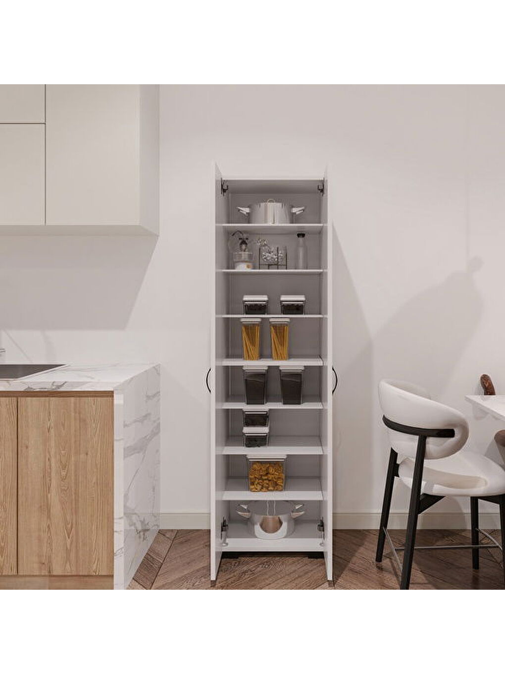 Arina 2 Kapaklı 8 Raflı Çok Amaçlı Dolap - Beyaz-3