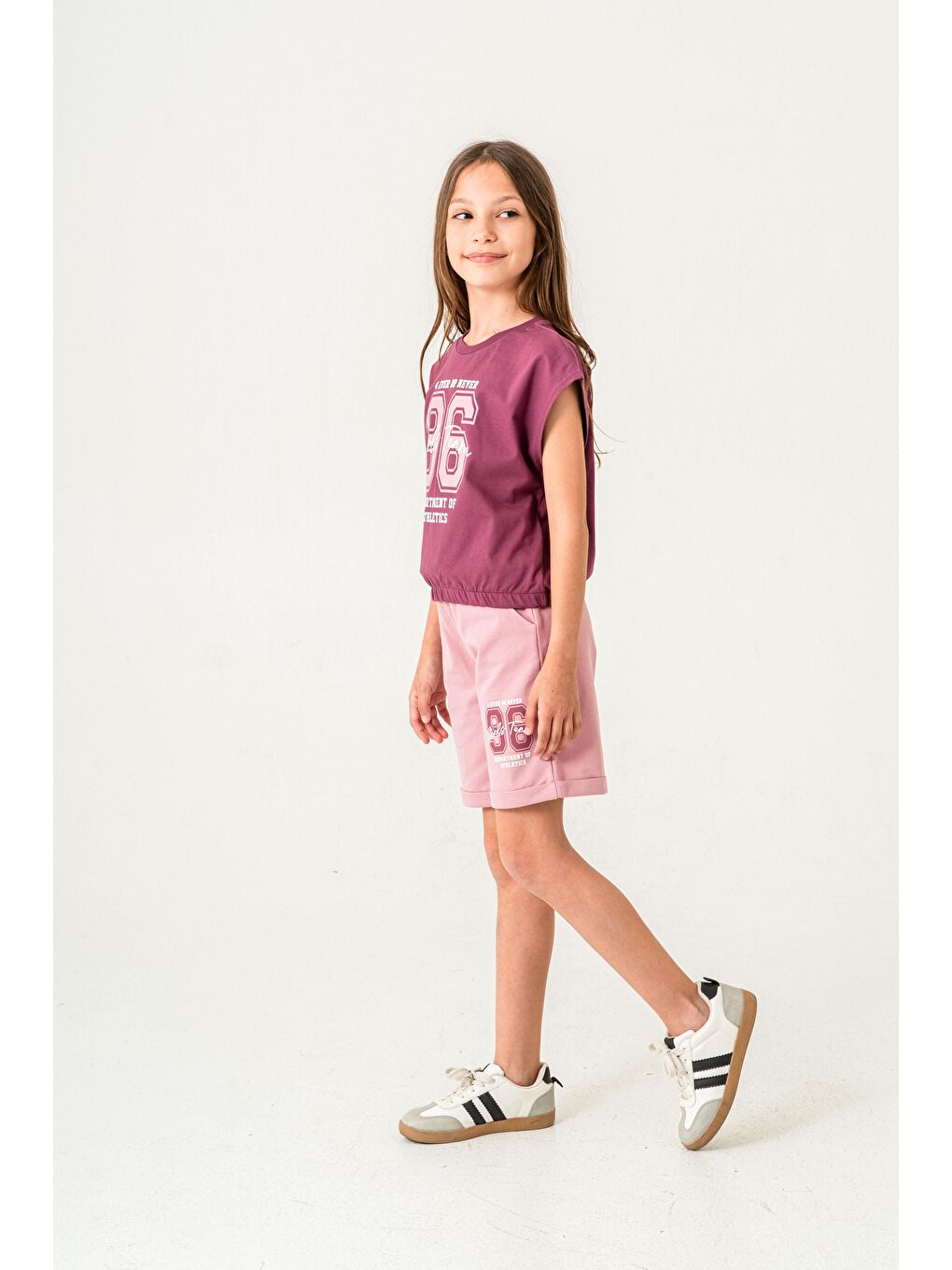 Pembe 96 Girls Team Department Of Athletics Baskılı  Kız Çocuk Şort - Tişört Takımı-2