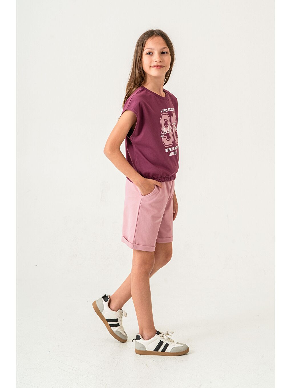 Pembe 96 Girls Team Department Of Athletics Baskılı  Kız Çocuk Şort - Tişört Takımı-3