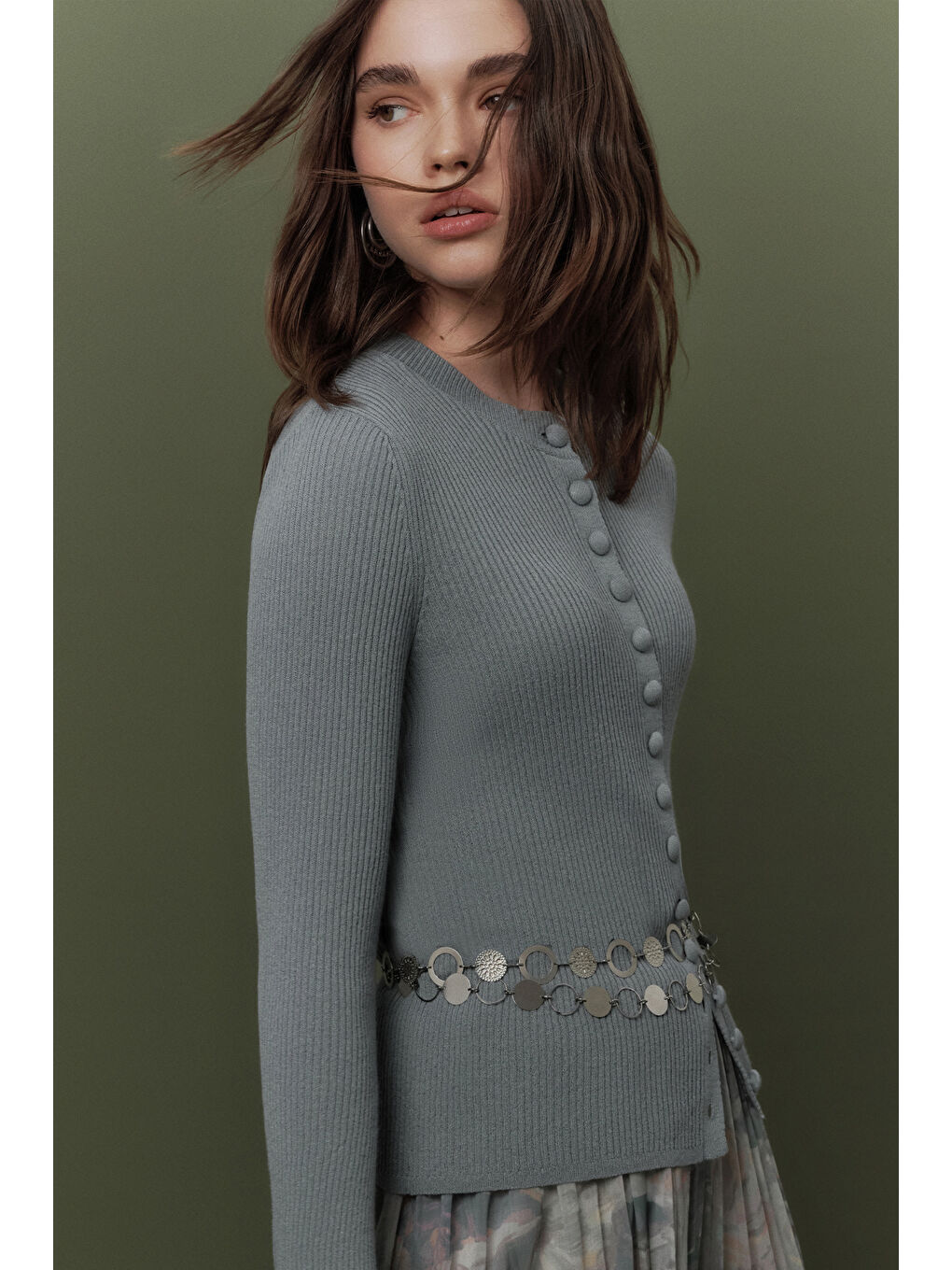 Gri Halka Tasarımlı Zincir Kemer Gümüş-1