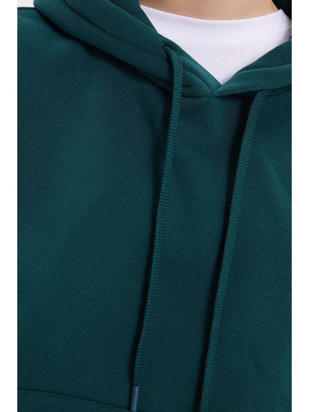 Kadın Oversize Geniş Kesim Pamuklu Yumuşak Dokulu İçi Polarlı Basic Yeşil Kapüşonlu Sweatshirt-5