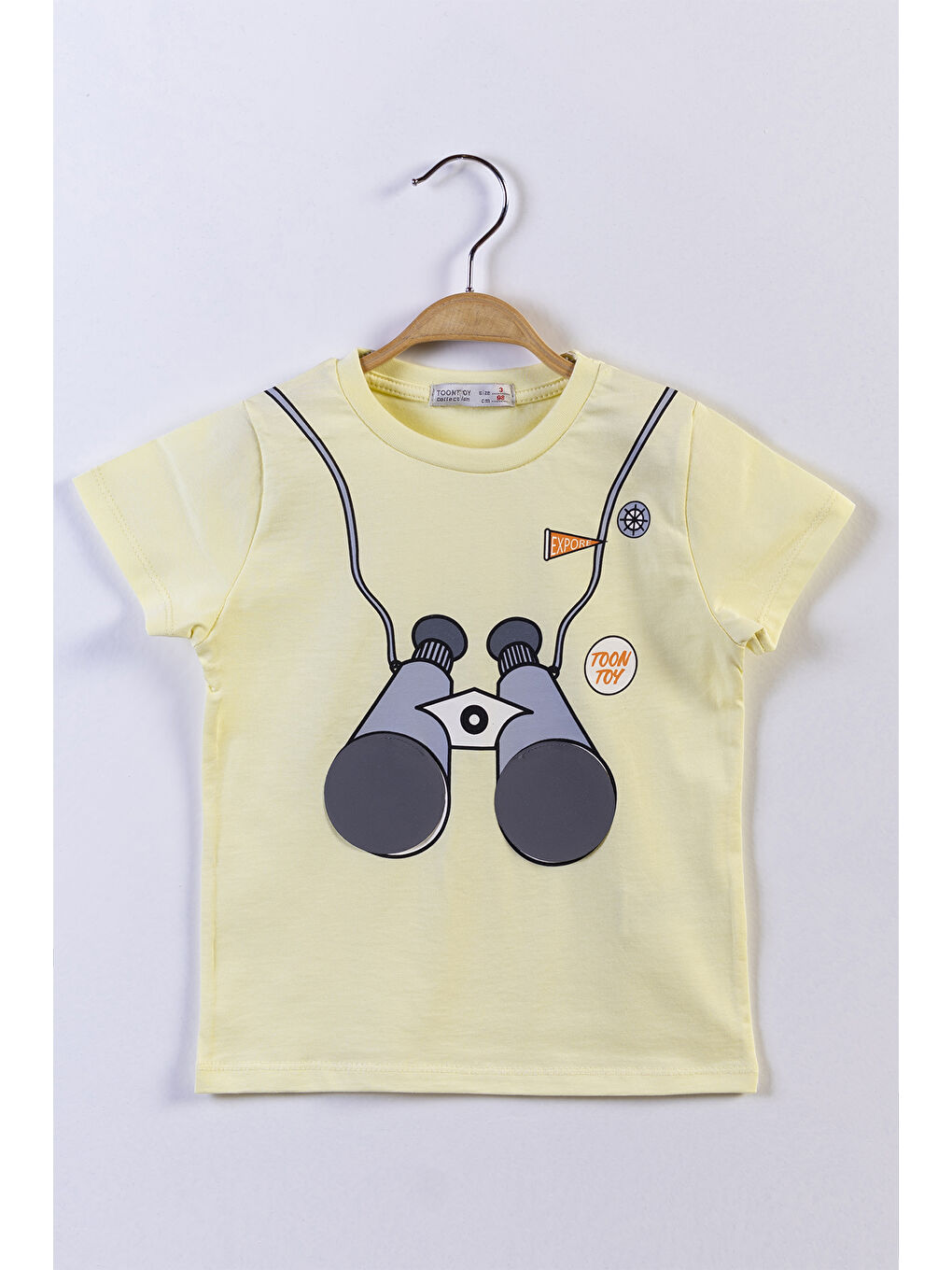 Sarı Erkek Çocuk Reflektör Detaylı Dürbün Baskılı Tişört