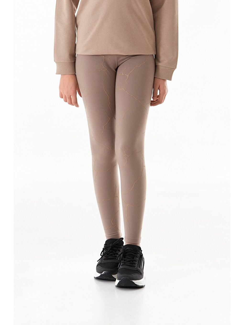 Kahverengi Kabartma Baskılı Kız Çocuk Tayt-3