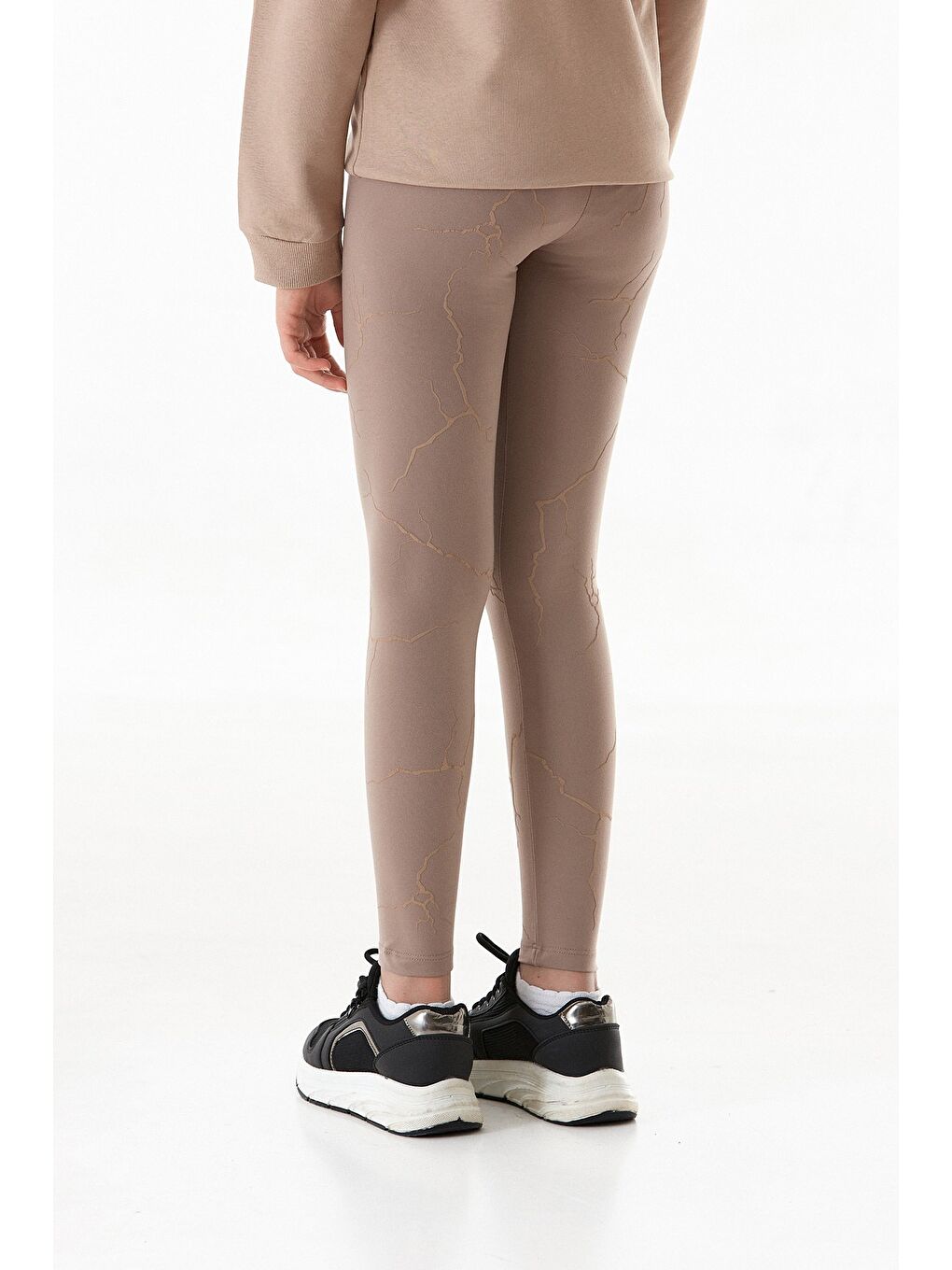 Kahverengi Kabartma Baskılı Kız Çocuk Tayt-4