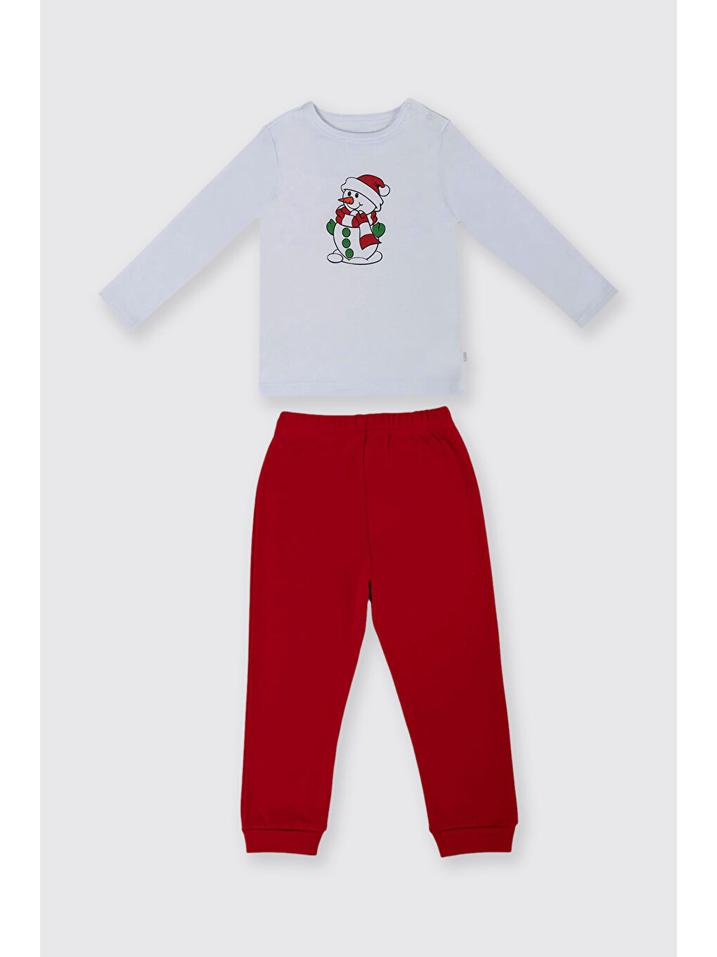 Yenidoğan Kardan Adam Baskılı Kırmızı Pijama Takımı