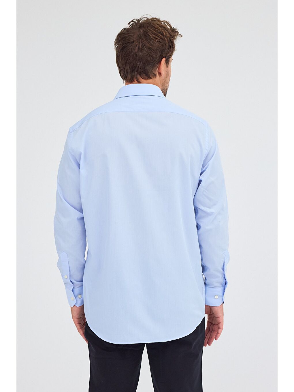 Açık Mavi Sert Yaka Uzun Kol Easy To Iron Comfort Fit Pamuklu Gömlek 1004255300-4