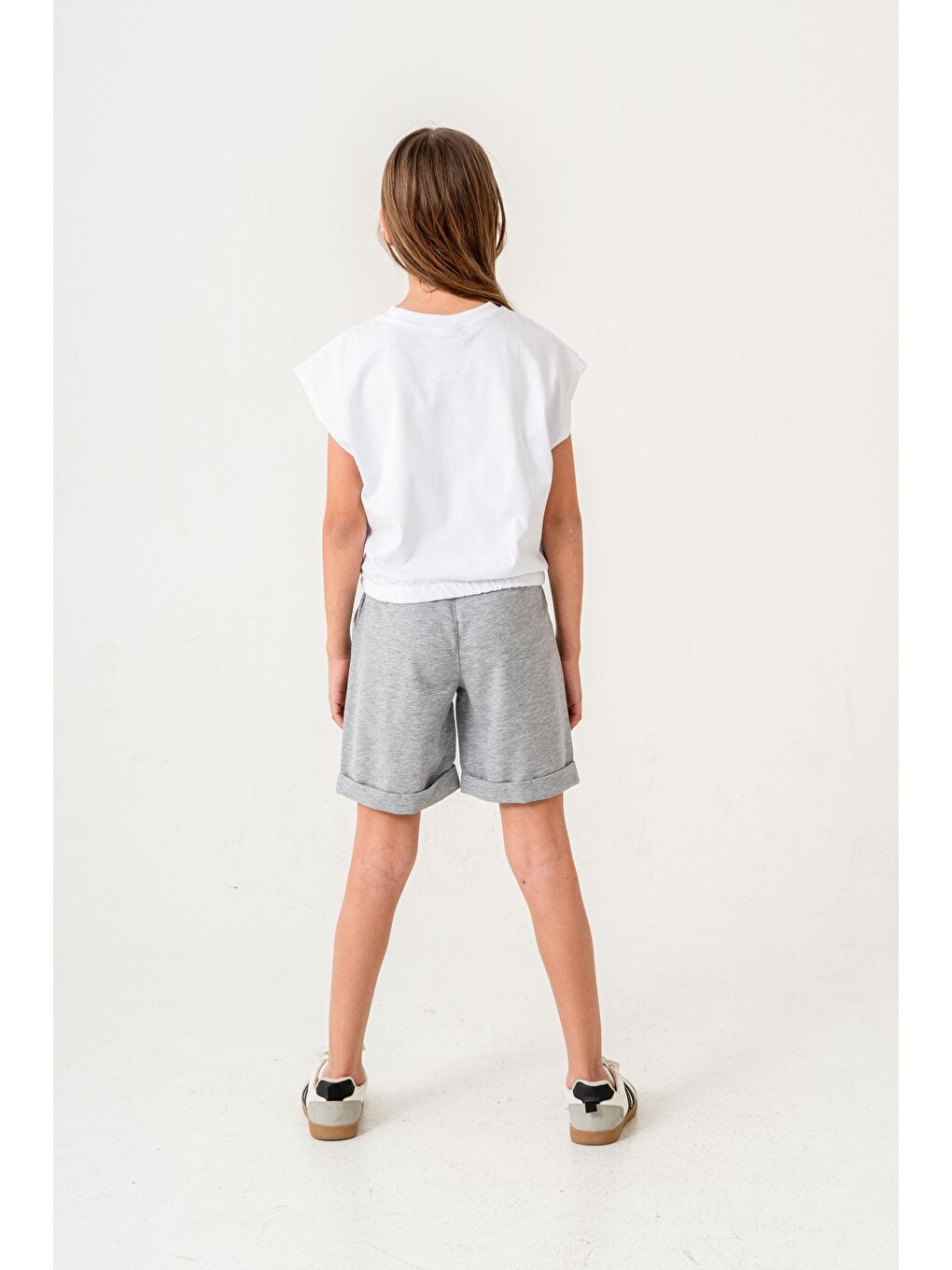 Beyaz 96 Girls Team Department Of Athletics Baskılı  Kız Çocuk Şort - Tişört Takımı-4