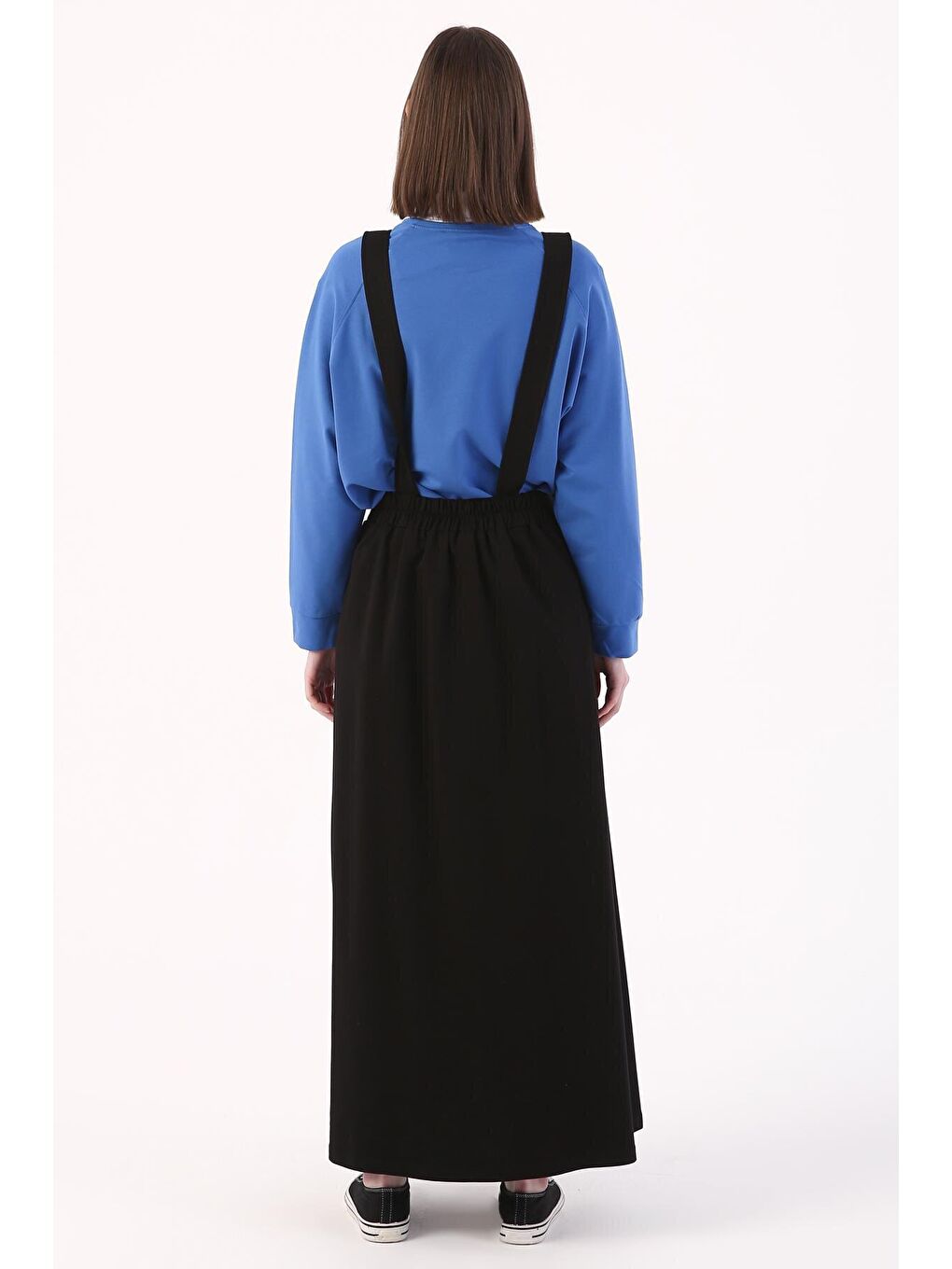 Siyah Askılı Cepli Fermuarlı Etek-3