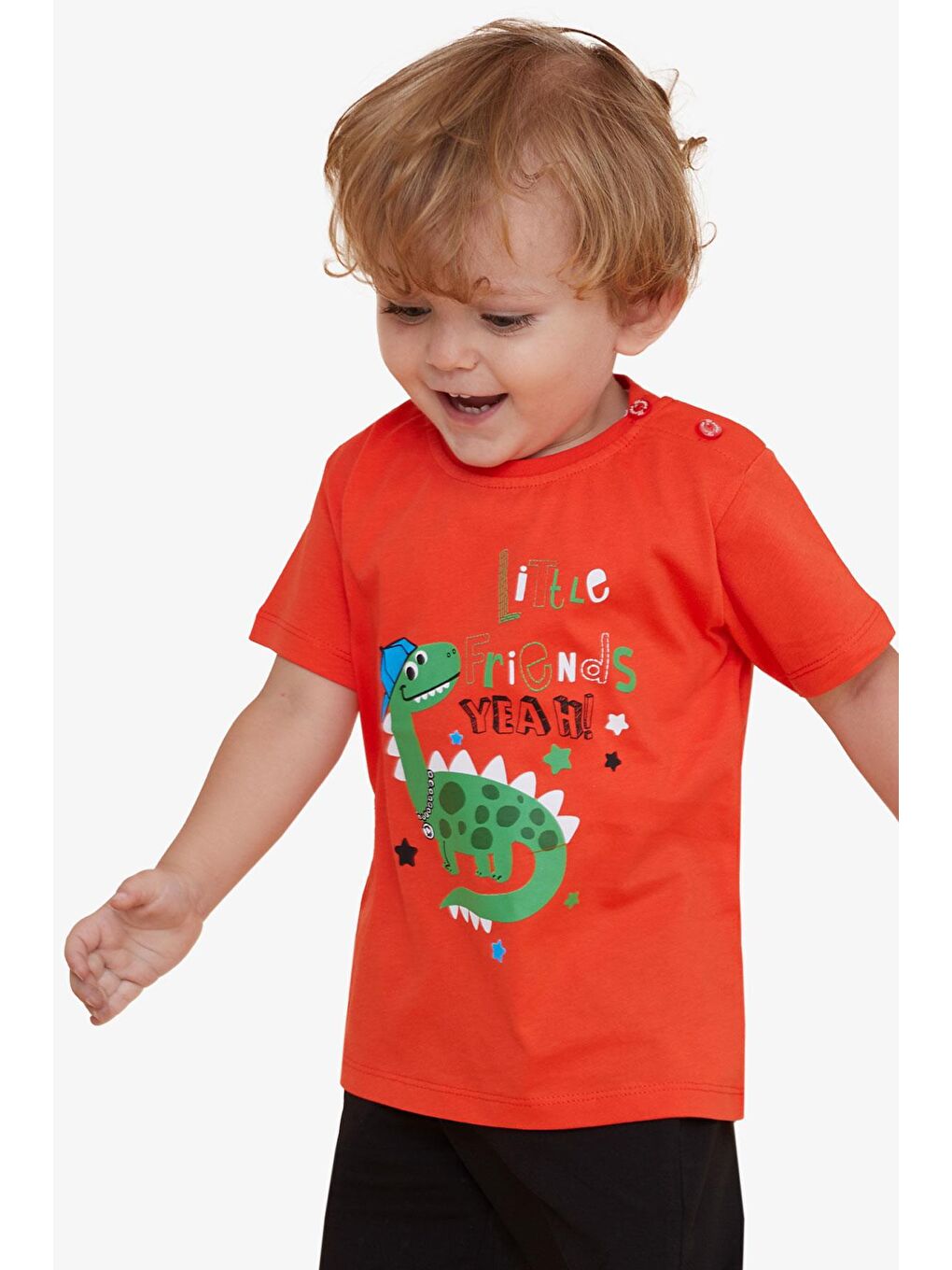 Erkek Çocuk Tişört Rapçi Dinozor Baskılı Turuncu (2-6 Yaş)-4