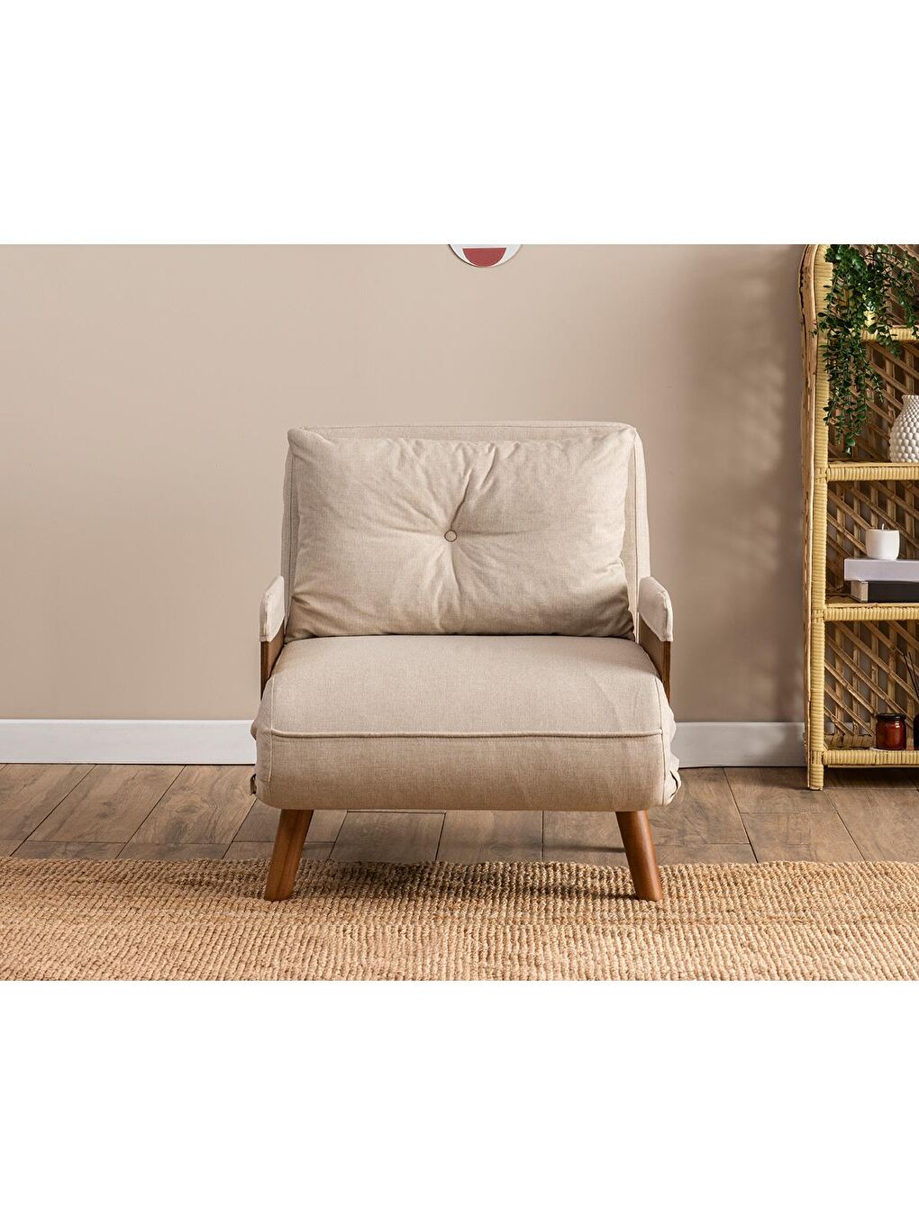 Ekru Cosmo Tekli Katlanır Yataklı Koltuk - Keten Krem-2