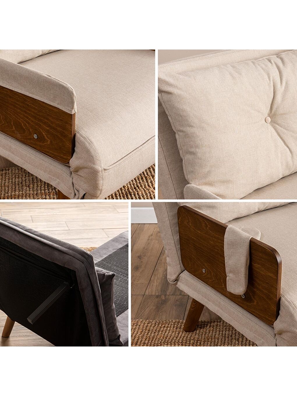 Ekru Cosmo Tekli Katlanır Yataklı Koltuk - Keten Krem-4