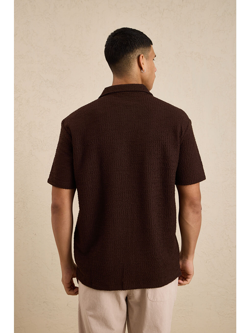 Erkek Teknik Kumaş Jakarlı Gömlek Kahverengi-5