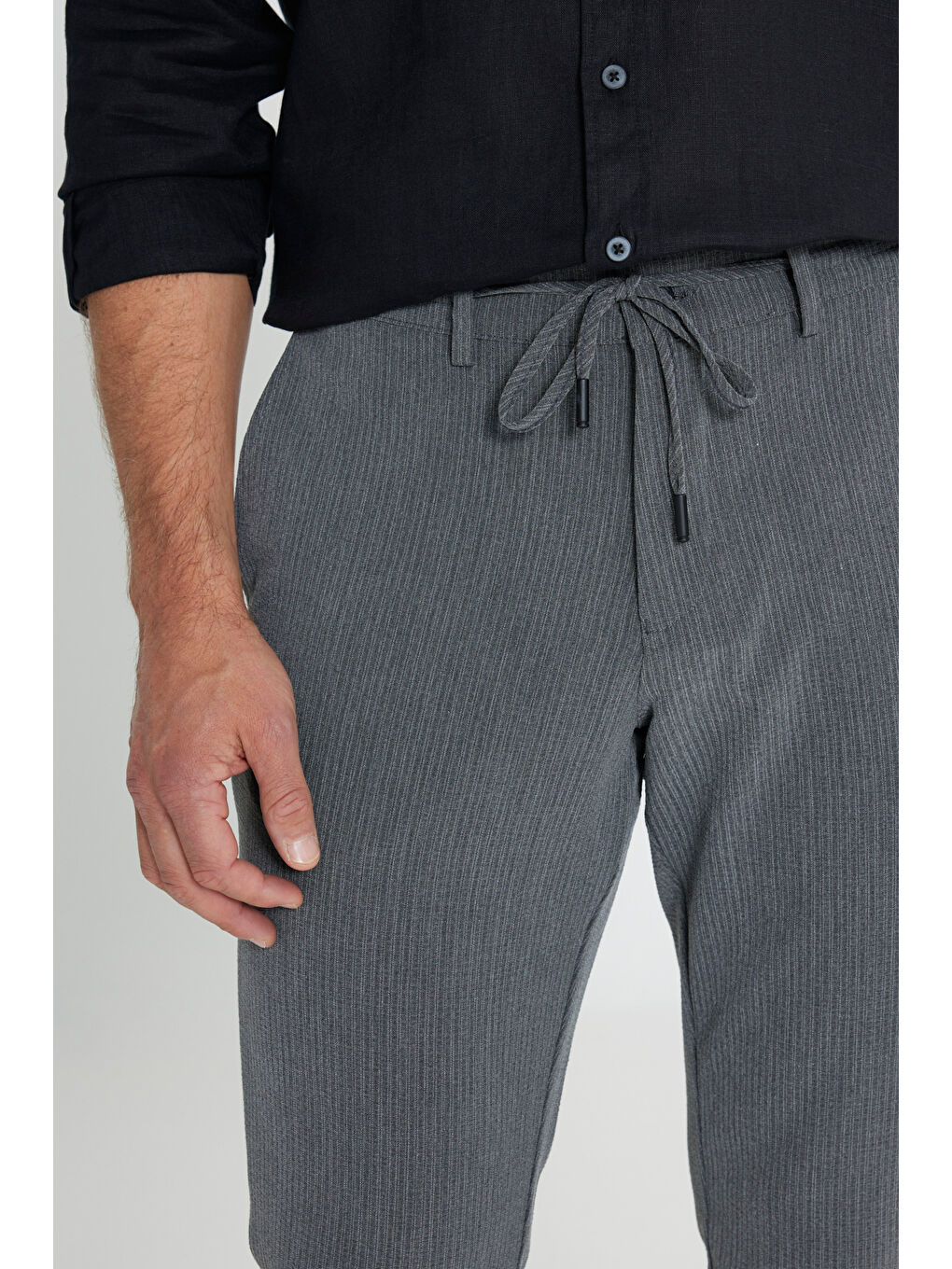 Erkek Antrasit Slim Fit Dar Kesim Yan Cepli Desenli Beli Lastikli Pantolon-3