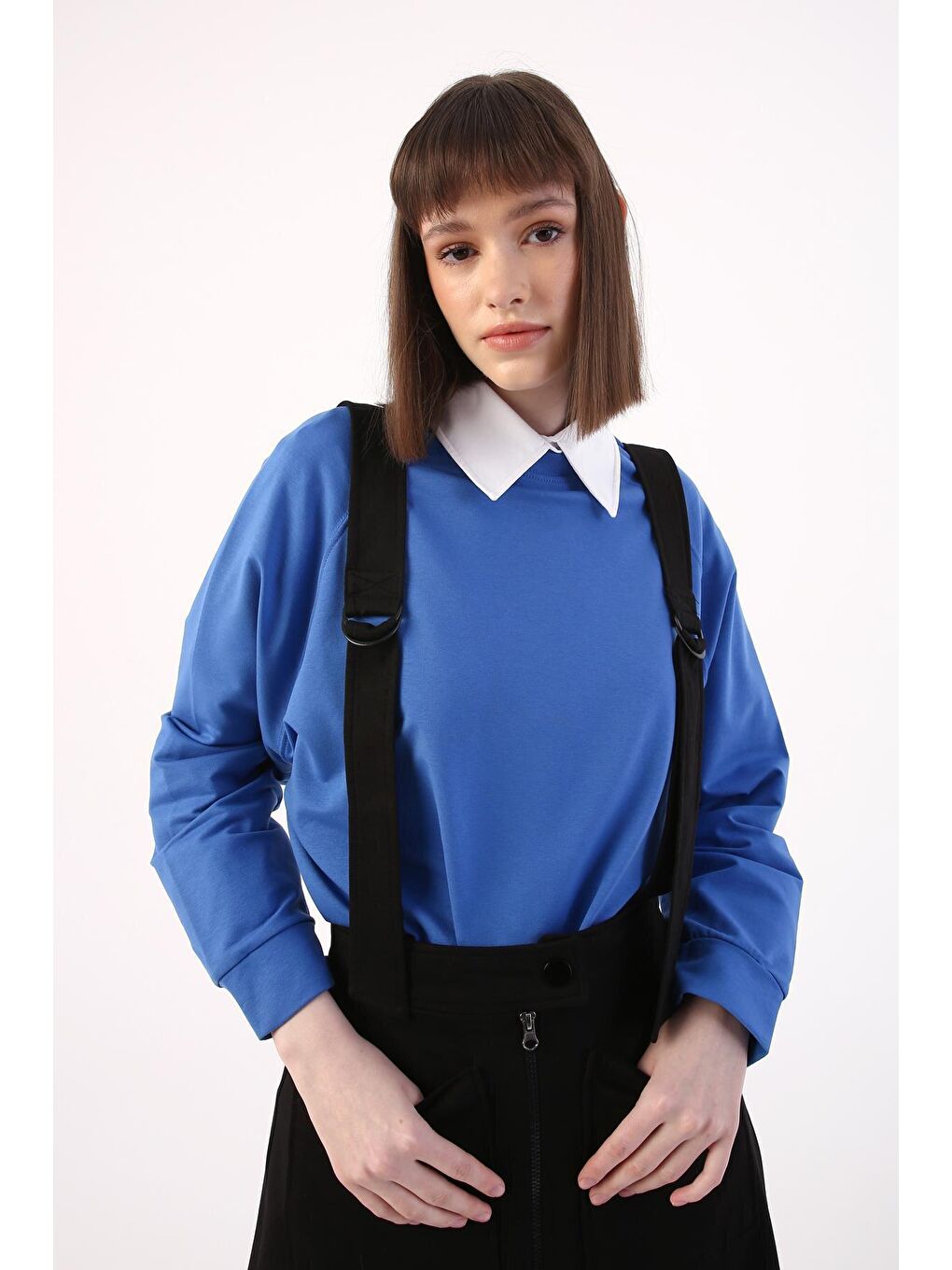 Siyah Askılı Cepli Fermuarlı Etek-4