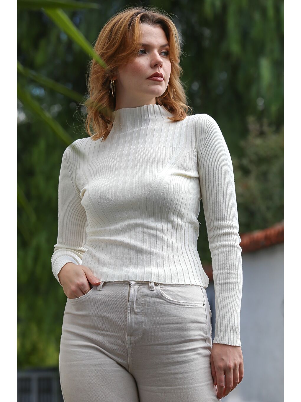 Bej Balıkçı Yaka Uzun Kol Triko Kazak 57 50-3