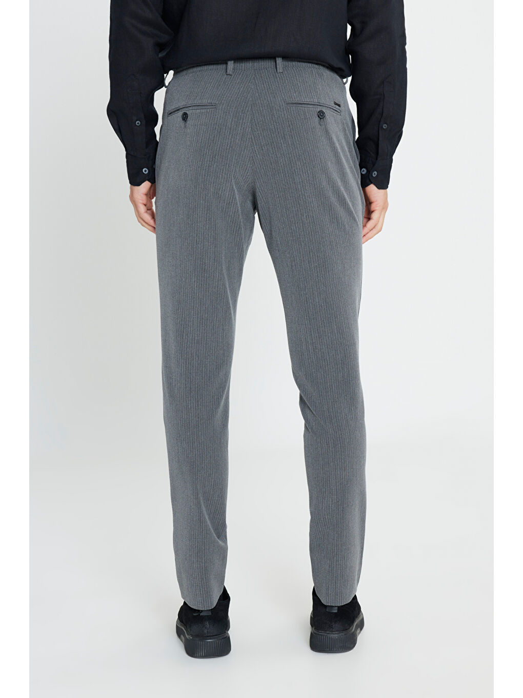 Erkek Antrasit Slim Fit Dar Kesim Yan Cepli Desenli Beli Lastikli Pantolon-4