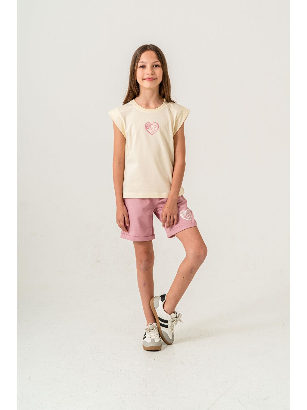 Pembe Dance With Your Heart Baskılı  Kız Çocuk Şort - Tişört Takımı-1