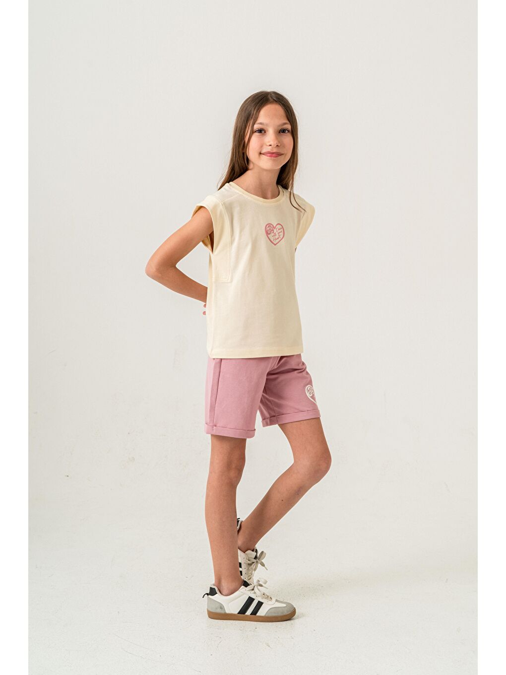 Pembe Dance With Your Heart Baskılı  Kız Çocuk Şort - Tişört Takımı-2