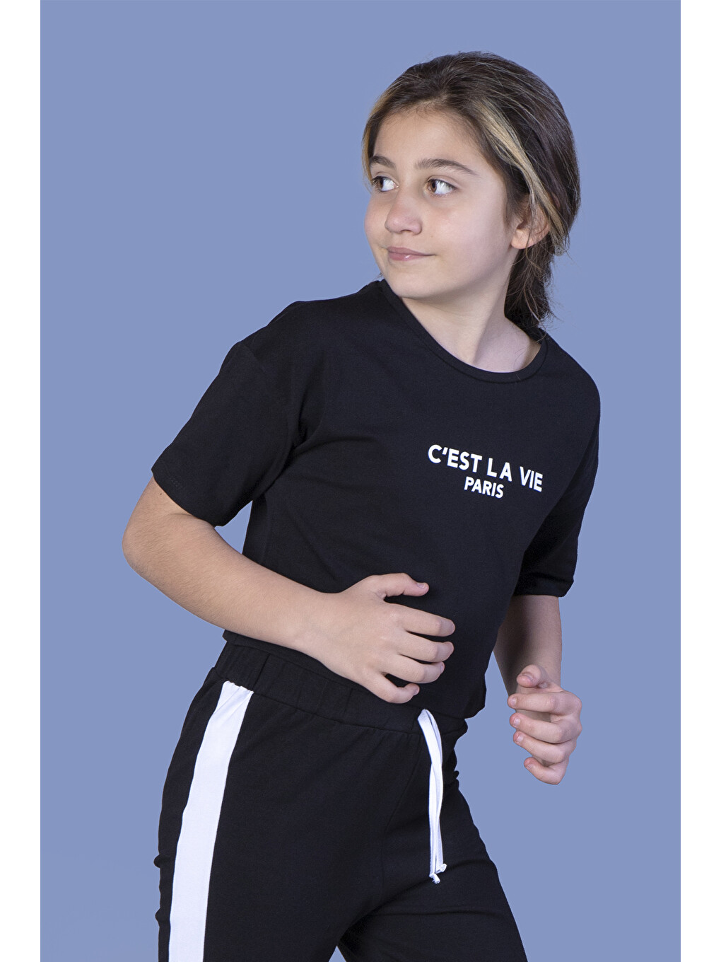 Siyah Kız Çocuk Crop Model Tişört