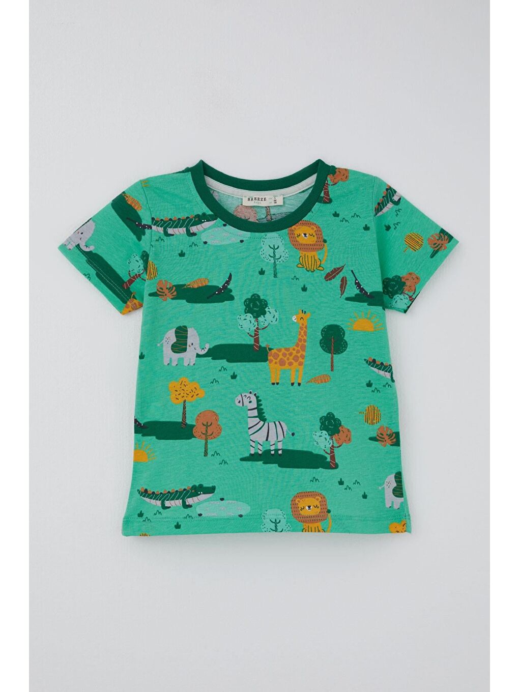 Erkek Çocuk Şortlu Pijama Takımı Safari Temalı Sevimli Hayvancıklar Desenli Yeşil (1.5-5 Yaş)-3