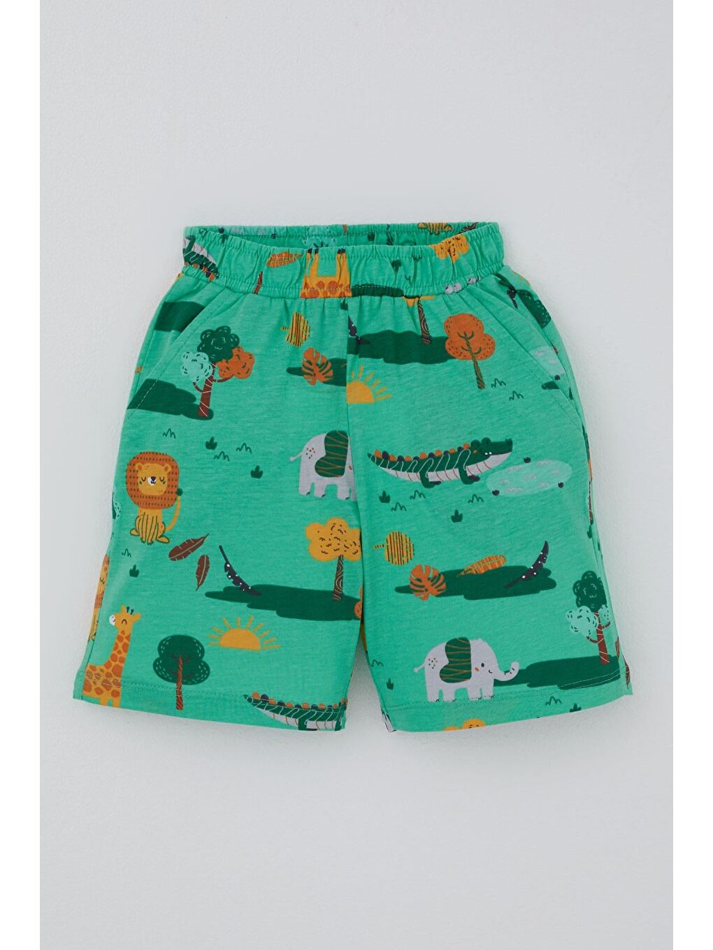 Erkek Çocuk Şortlu Pijama Takımı Safari Temalı Sevimli Hayvancıklar Desenli Yeşil (1.5-5 Yaş)-4