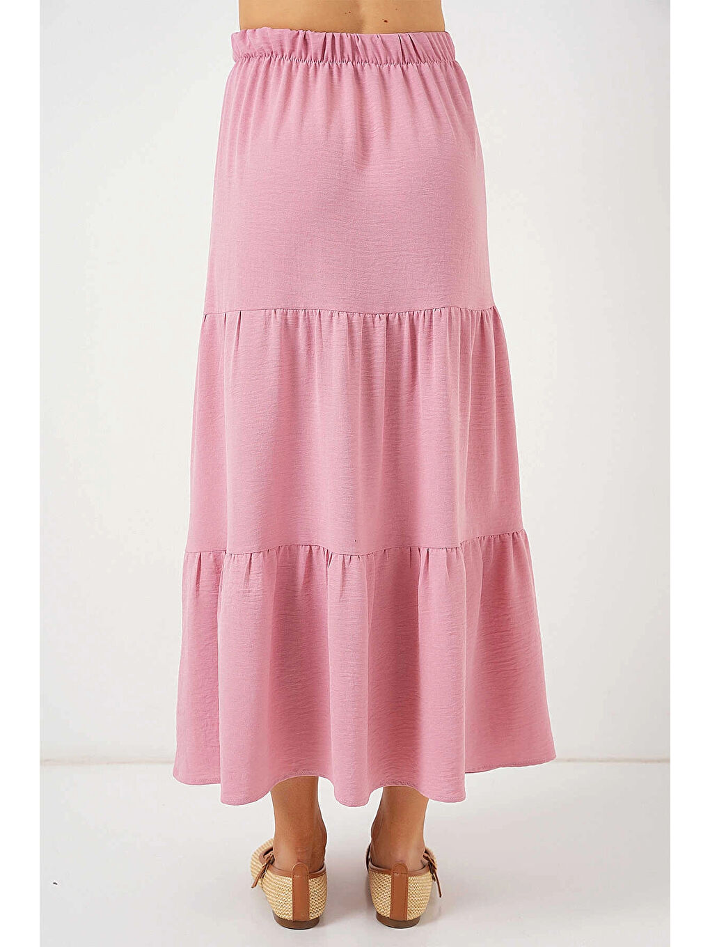 Pembe Kadın Pudra Beli Lastikli Ayrobin Uzun Etek HZL25S-BD180481-3