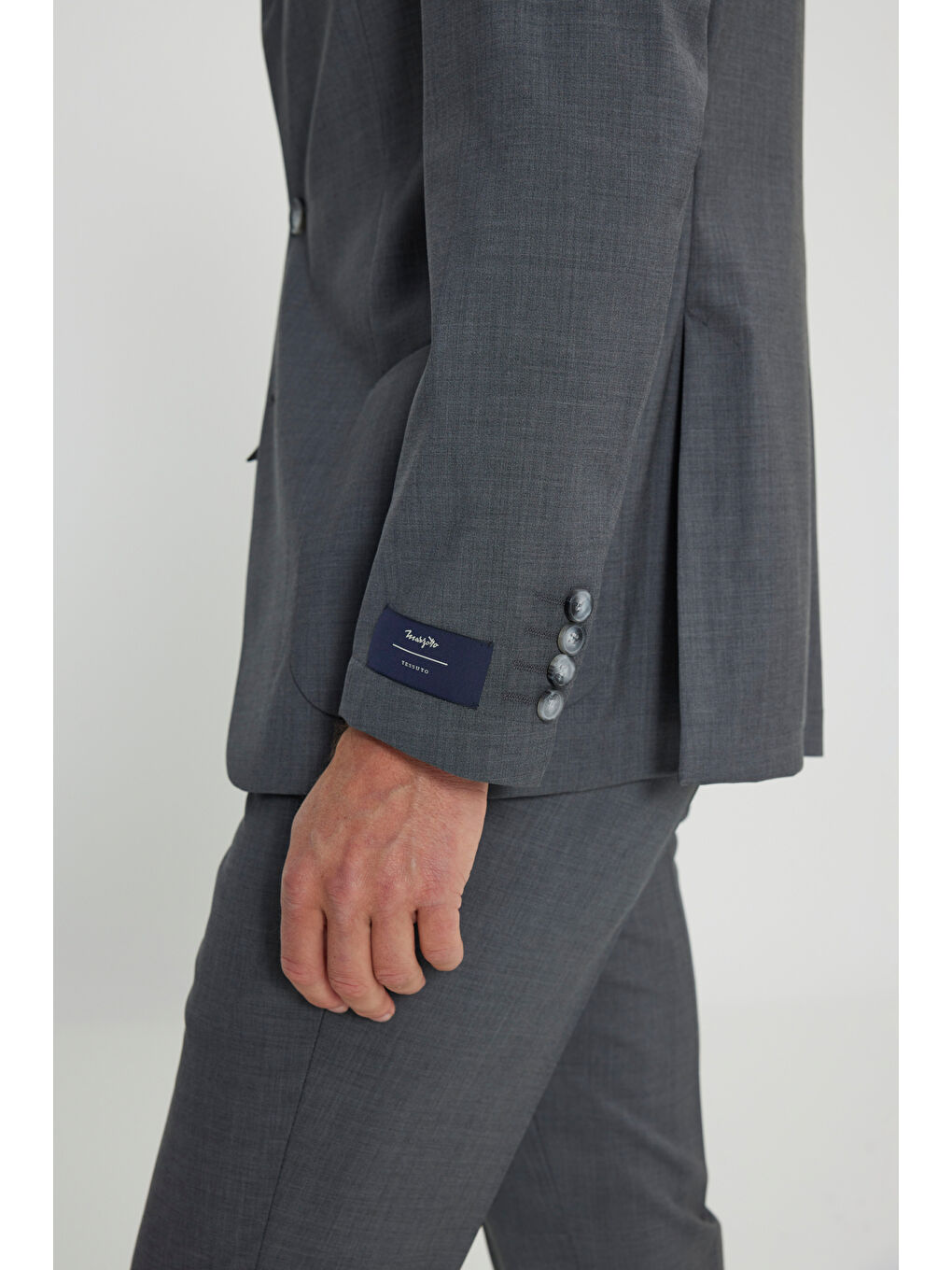 Erkek Gri Slim Fit Dar Kesim Mono Yaka %100 Yün Takım Elbise-5