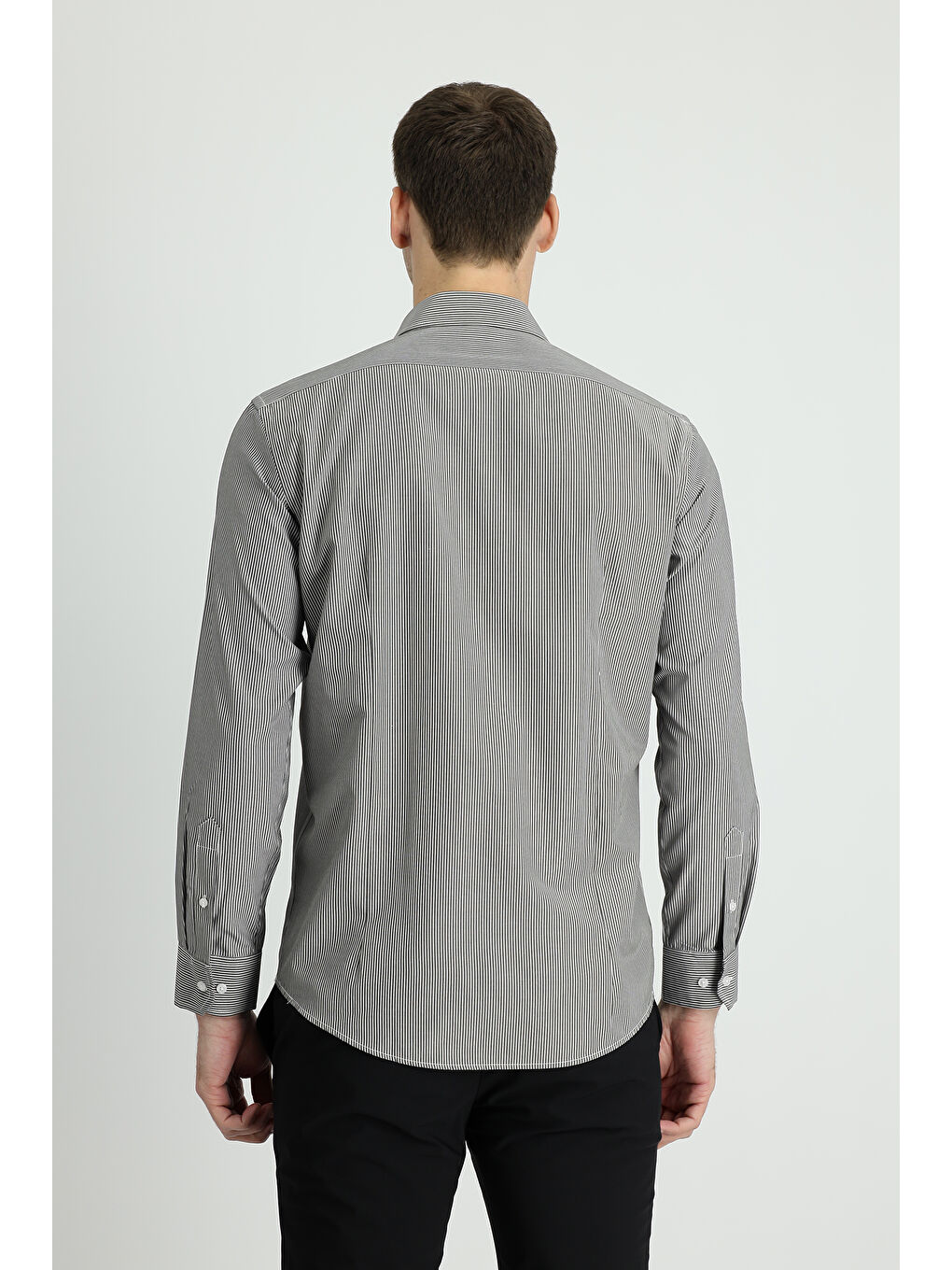 Siyah Uzun Kol Slim Fit Dar Kesim Klasik Çizgili Pamuklu Kolay Ütülenebilir Gömlek-1