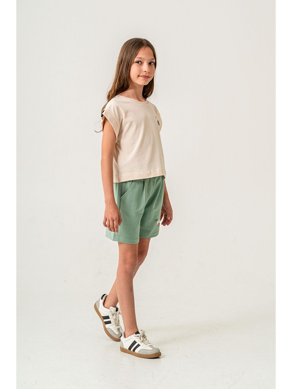 Yeşil Havana Baskılı  Kız Çocuk Şort - Tişört Takımı-3