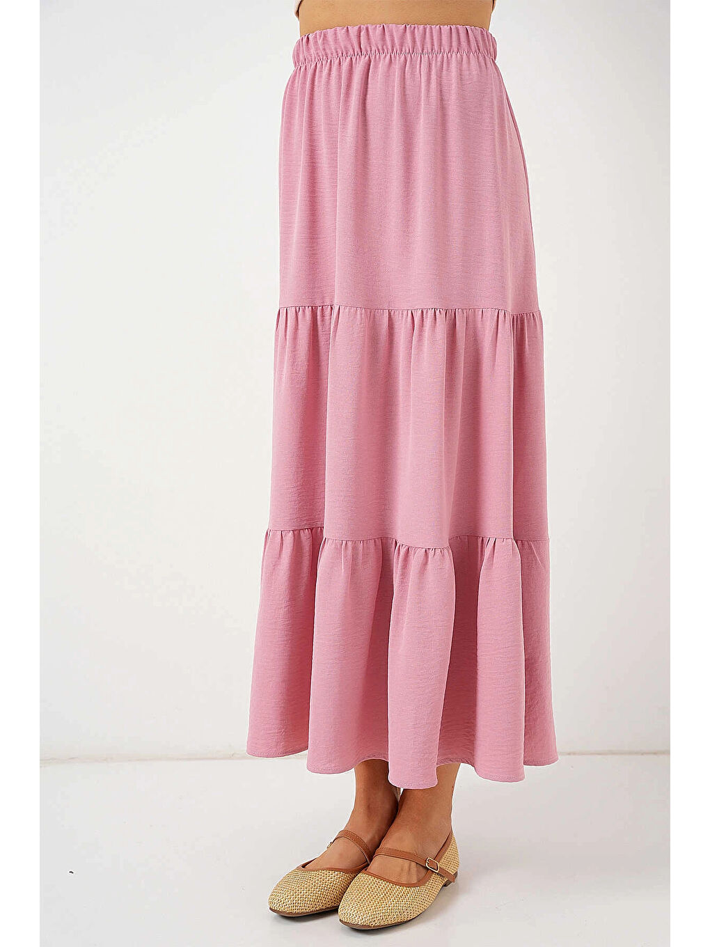 Pembe Kadın Pudra Beli Lastikli Ayrobin Uzun Etek HZL25S-BD180481-4