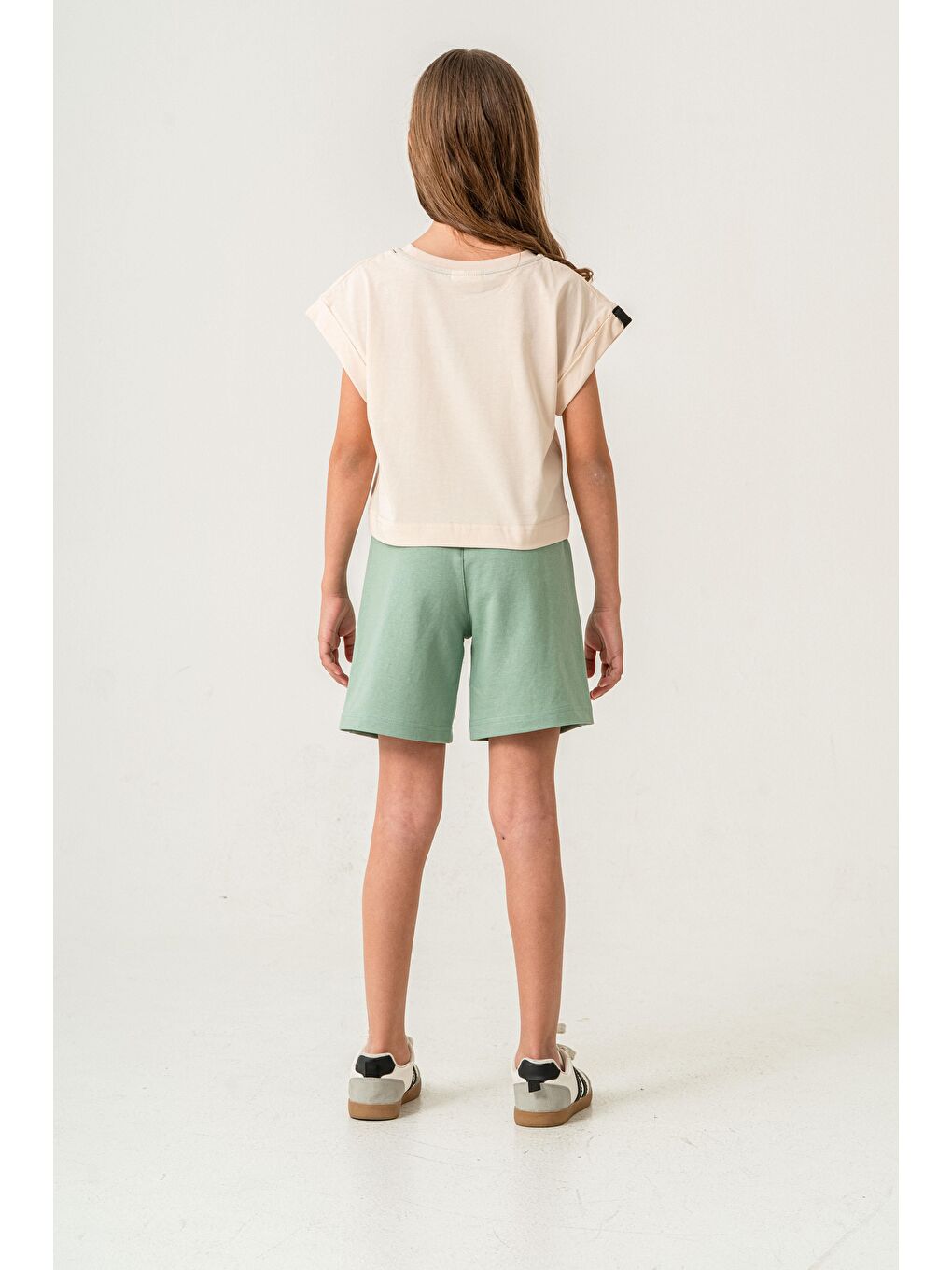 Yeşil Havana Baskılı  Kız Çocuk Şort - Tişört Takımı-4