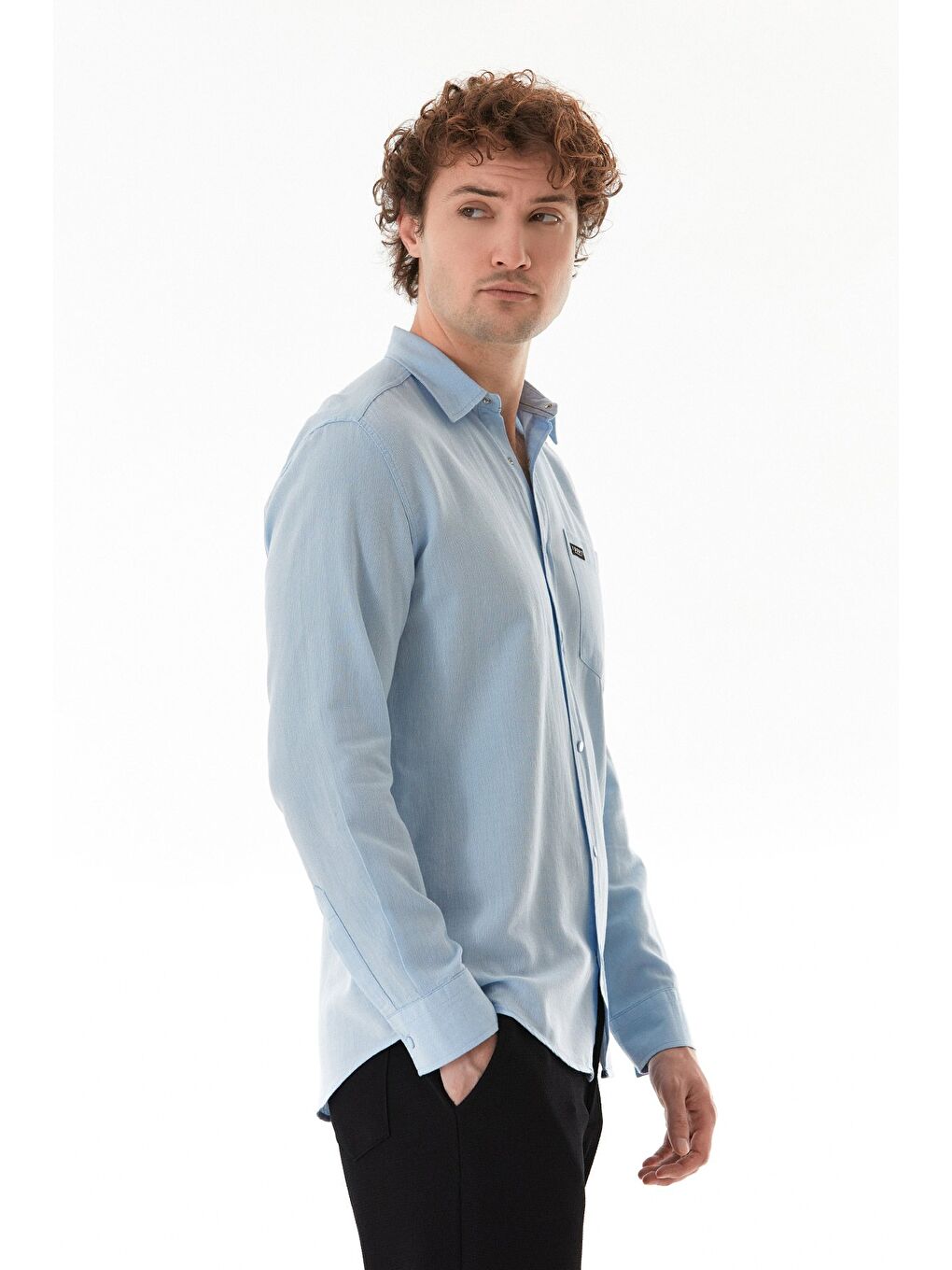 Mavi Armalı Çıtçıtlı Cepli Gömlek-2