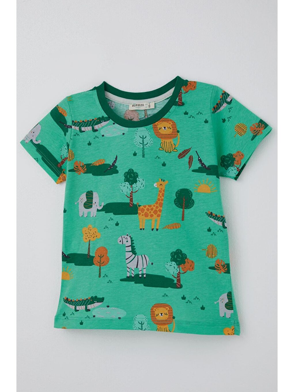 Erkek Çocuk Şortlu Pijama Takımı Safari Temalı Sevimli Hayvancıklar Desenli Yeşil (1.5-5 Yaş)-7