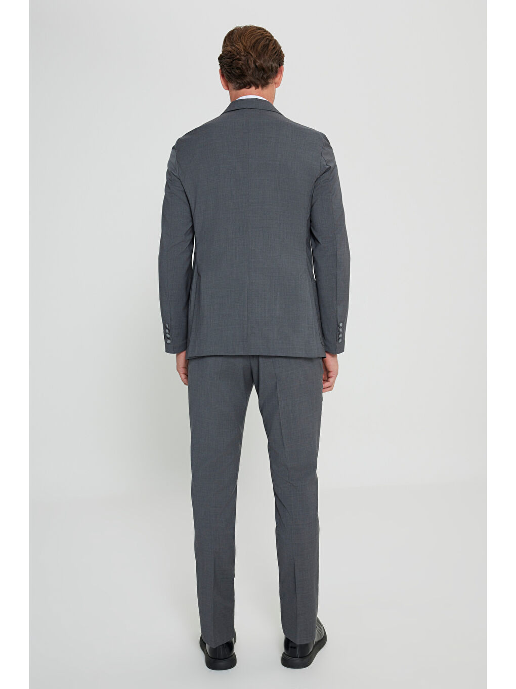 Erkek Gri Slim Fit Dar Kesim Mono Yaka %100 Yün Takım Elbise-6