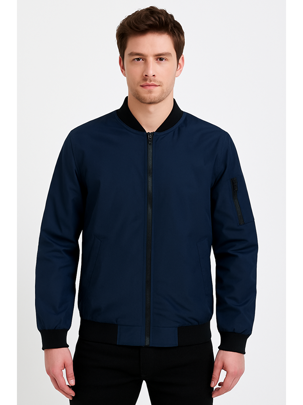 Erkek Fermuarlı Lacivert Kolej Ceket