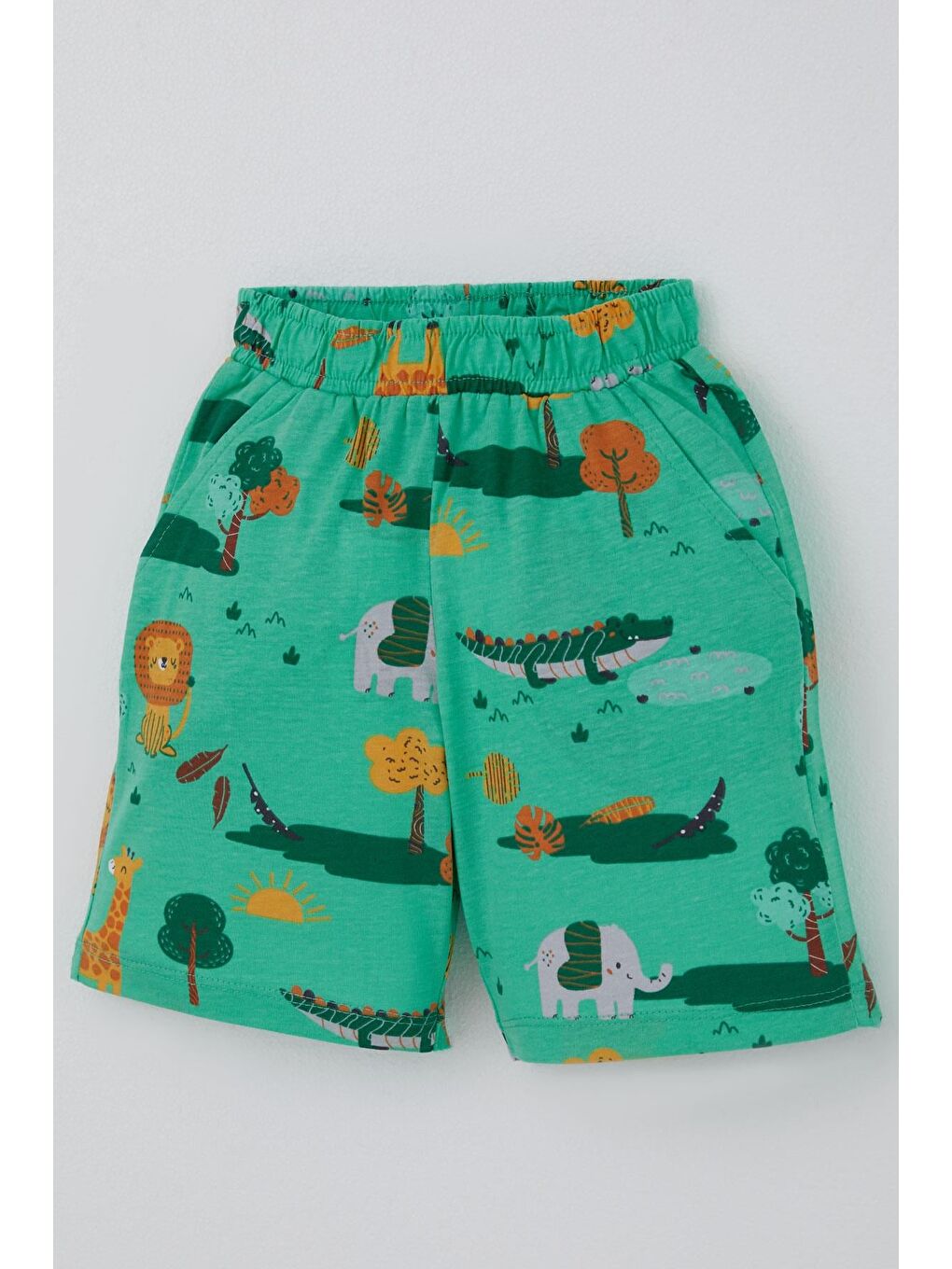 Erkek Çocuk Şortlu Pijama Takımı Safari Temalı Sevimli Hayvancıklar Desenli Yeşil (1.5-5 Yaş)-8