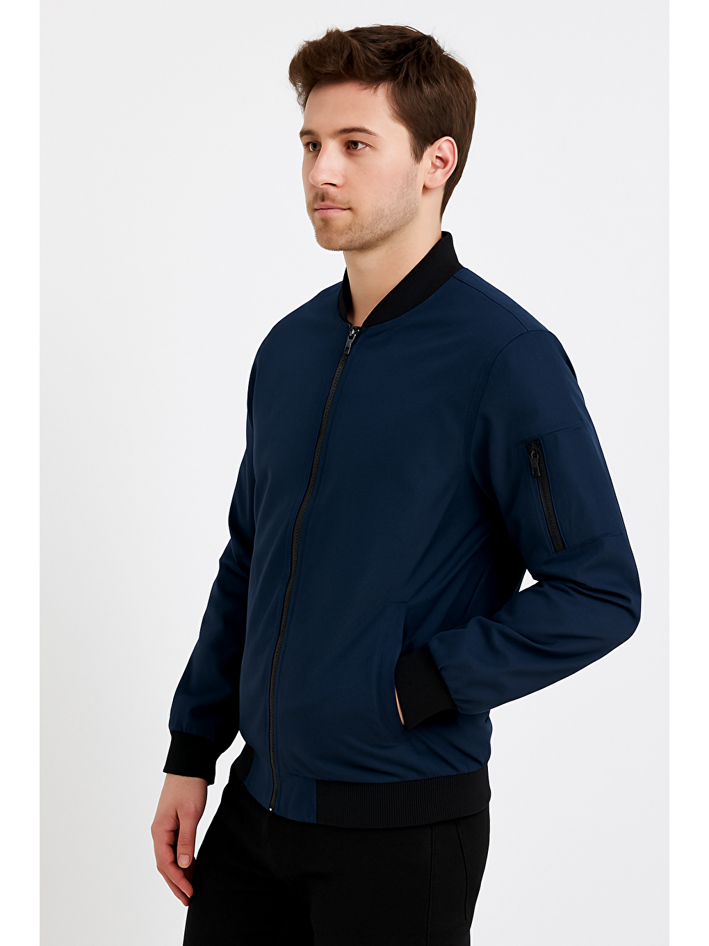 Erkek Fermuarlı Lacivert Kolej Ceket-1