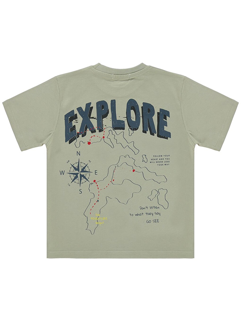 Boys Explore Baskılı 10-13 Yaş Tişört - Gri-1