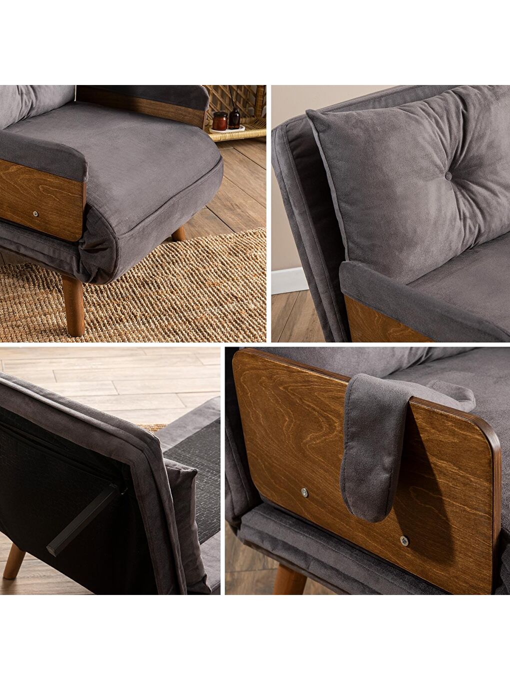 Cosmo Tekli Katlanır Yataklı Koltuk - Soho Gri-4