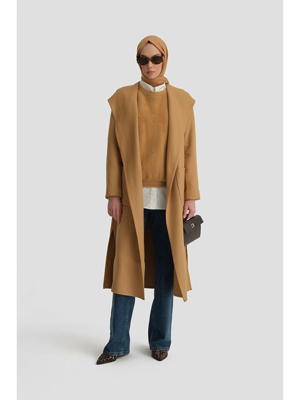 Kahverengi Handmade Kapüşonlu Manto 24K8109 Camel-1