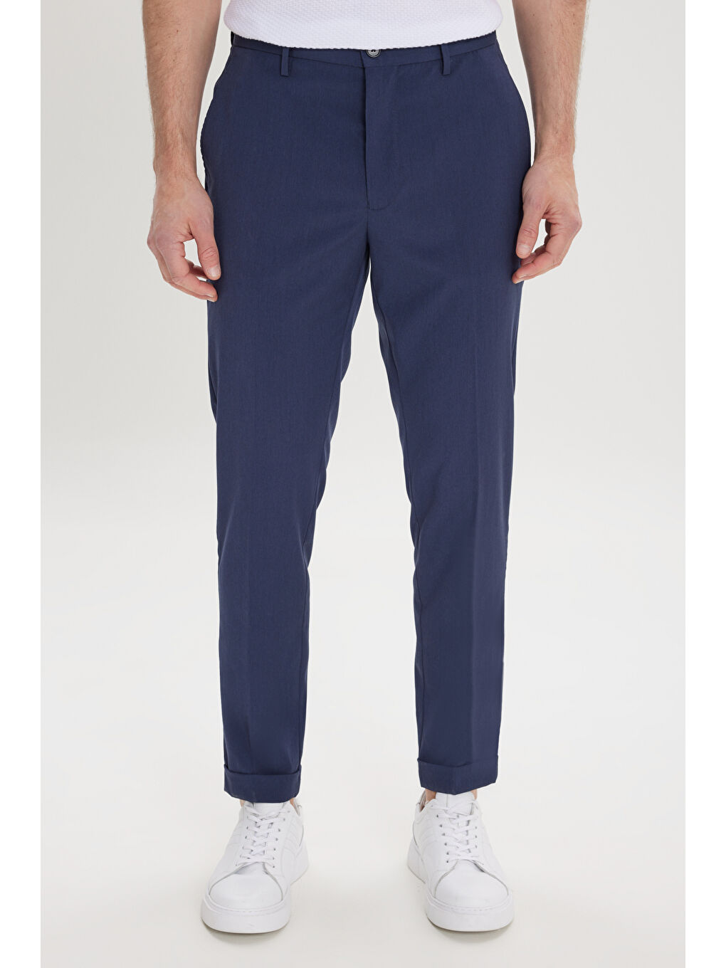 Erkek Lacivert Dar Kesim Beli Lastikli Yan Cep Rahat Pantolon-1