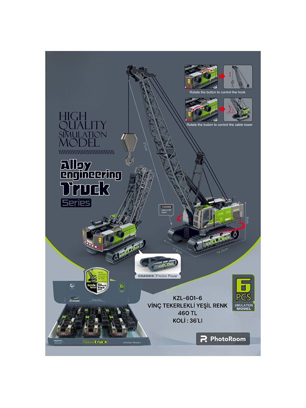 Oyuncak Tekerli Vinç Yeşil Renk (601-6) GKO-1