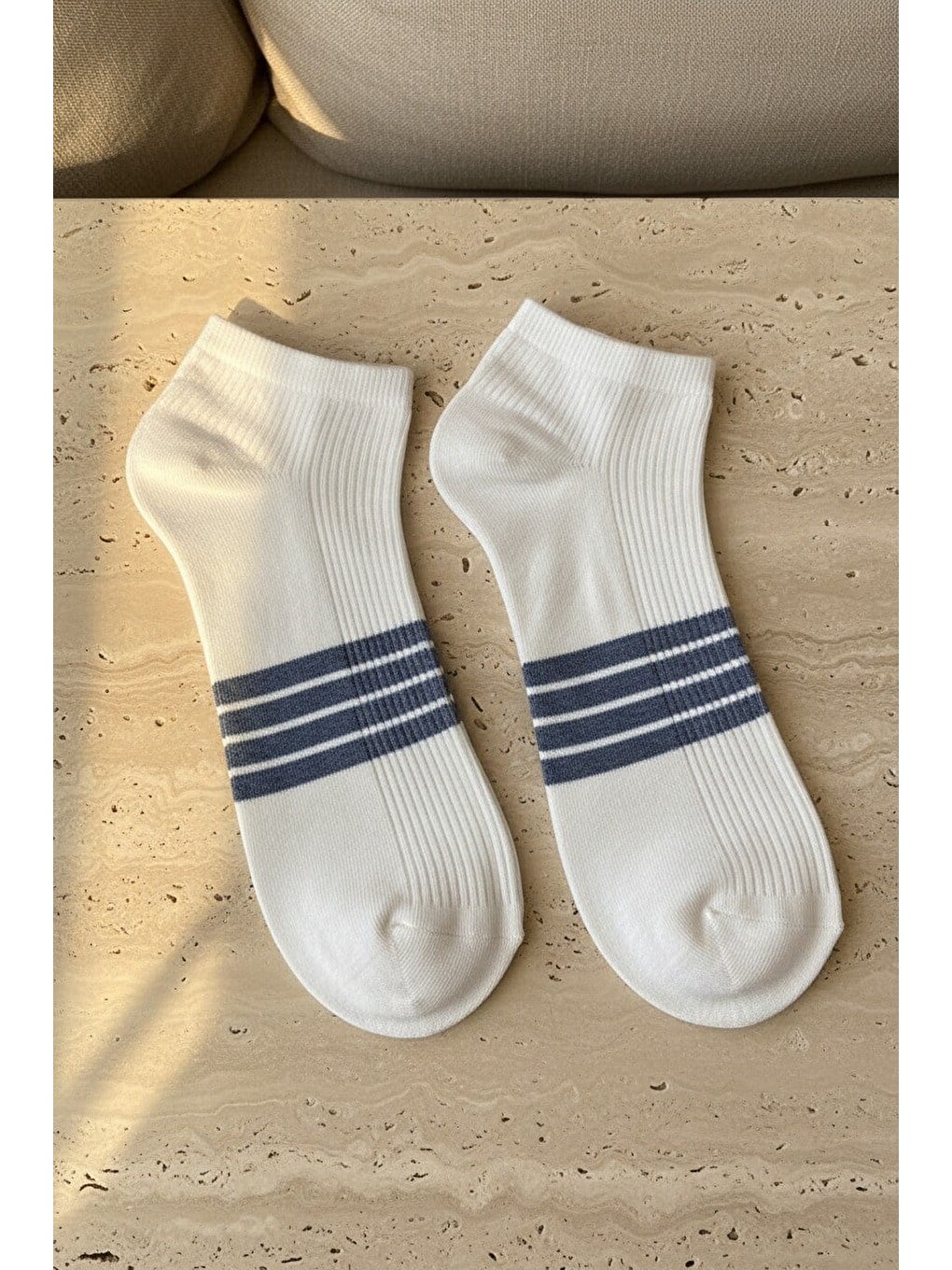 Erkek Şeritli Step Çorap Beyaz-2