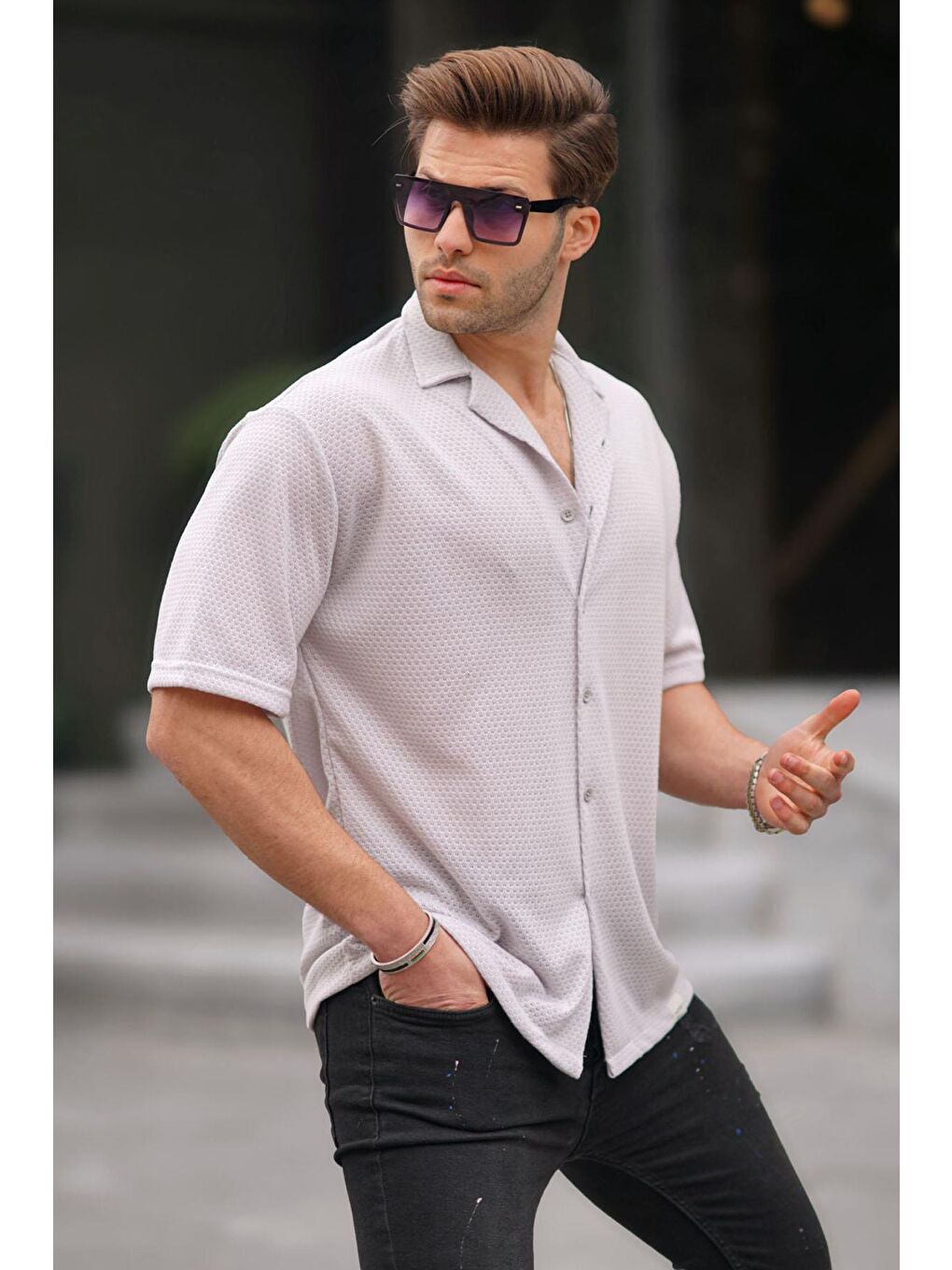 Gri Kısa Kollu Erkek Gömlek 6728-1